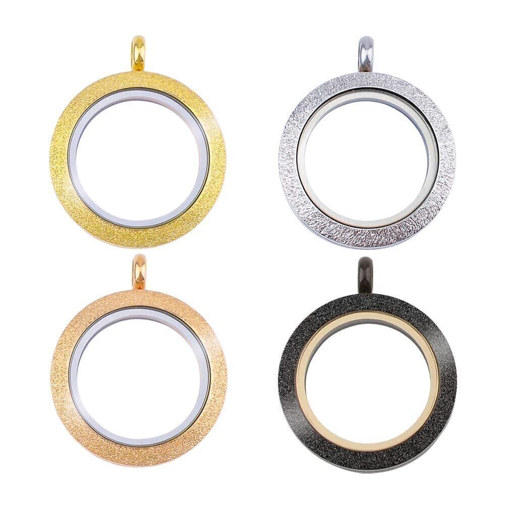 1819 Photo Charms, Set of 4 Different Stainless Steel Round Memory Locket